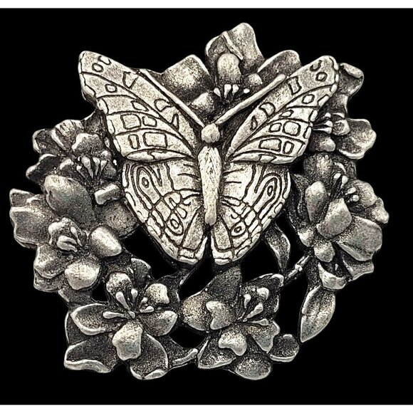 Birds & Blooms Limited Edition Butterfly & Blossoms Pewter Metal Brooch Pin 1.25 - Picture 1 of 5